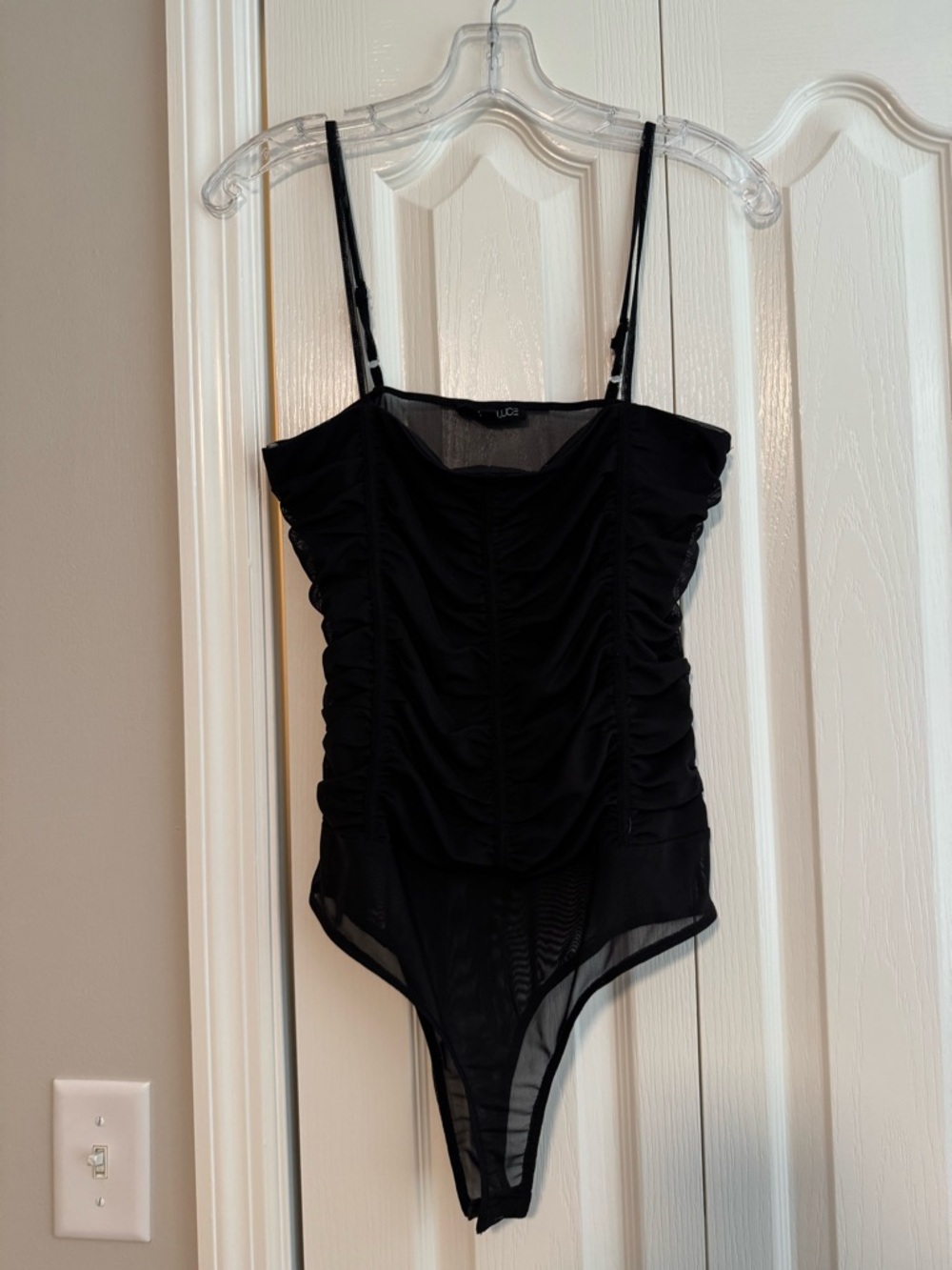 Stella Luce Black Ruched Sheer Bodysuit